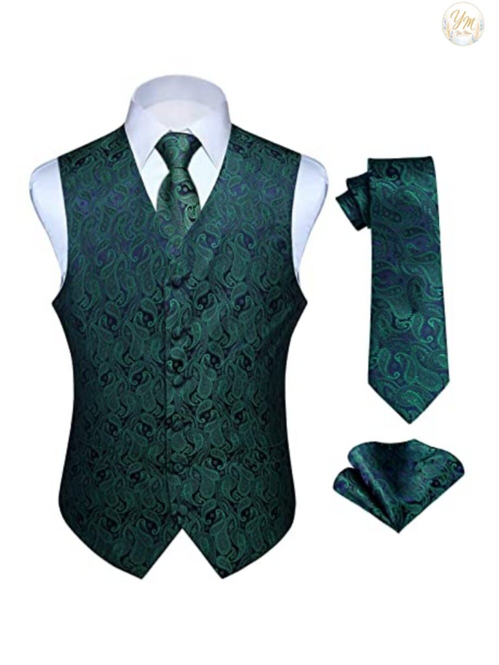 Mens 5XL Paisley Floral Jacquard Vest Tie Set 3PC Formal Waistcoat
